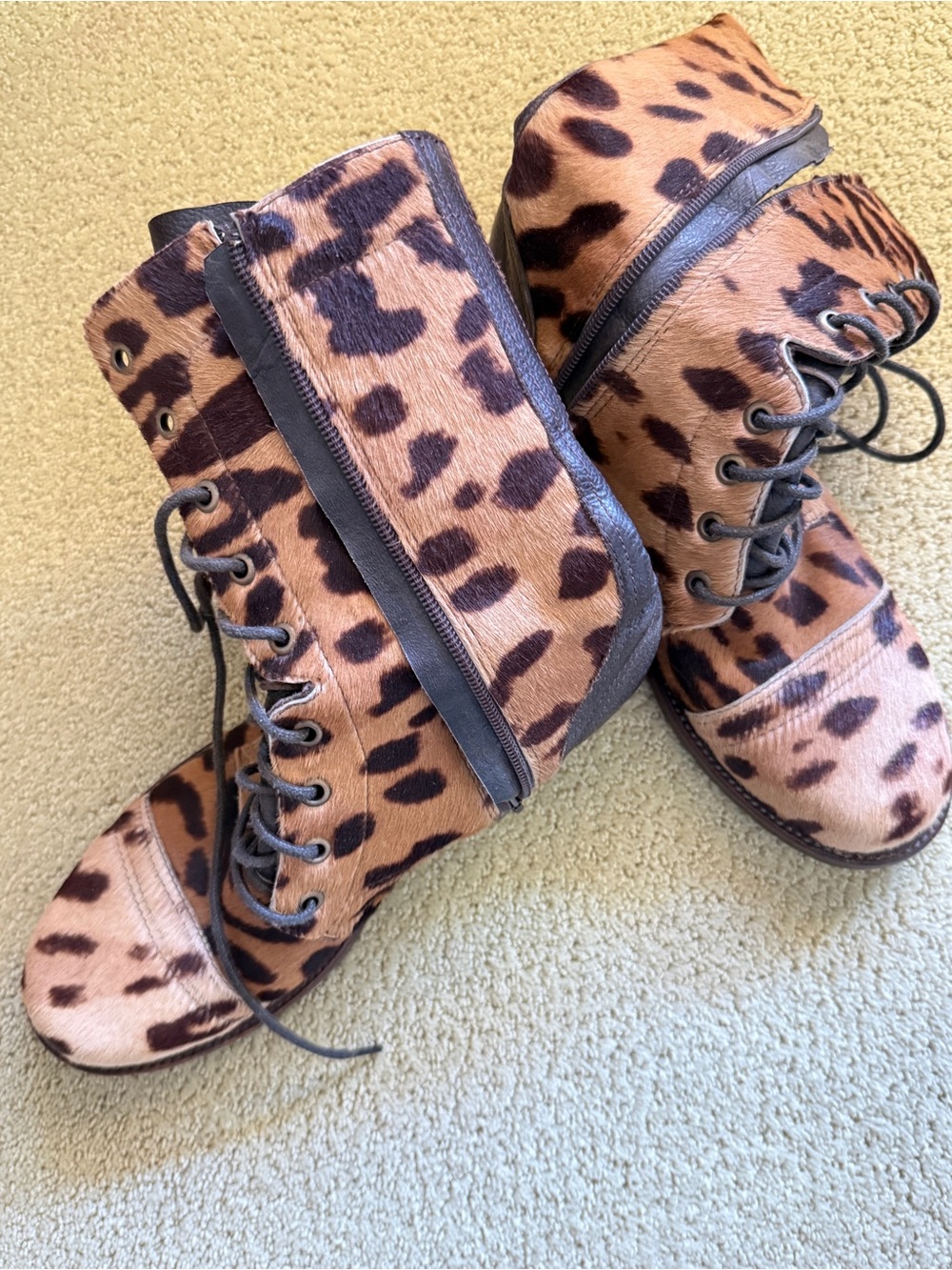 Donald J. Pliner Leopard-Print Lace-Up Boots in Brown and Black